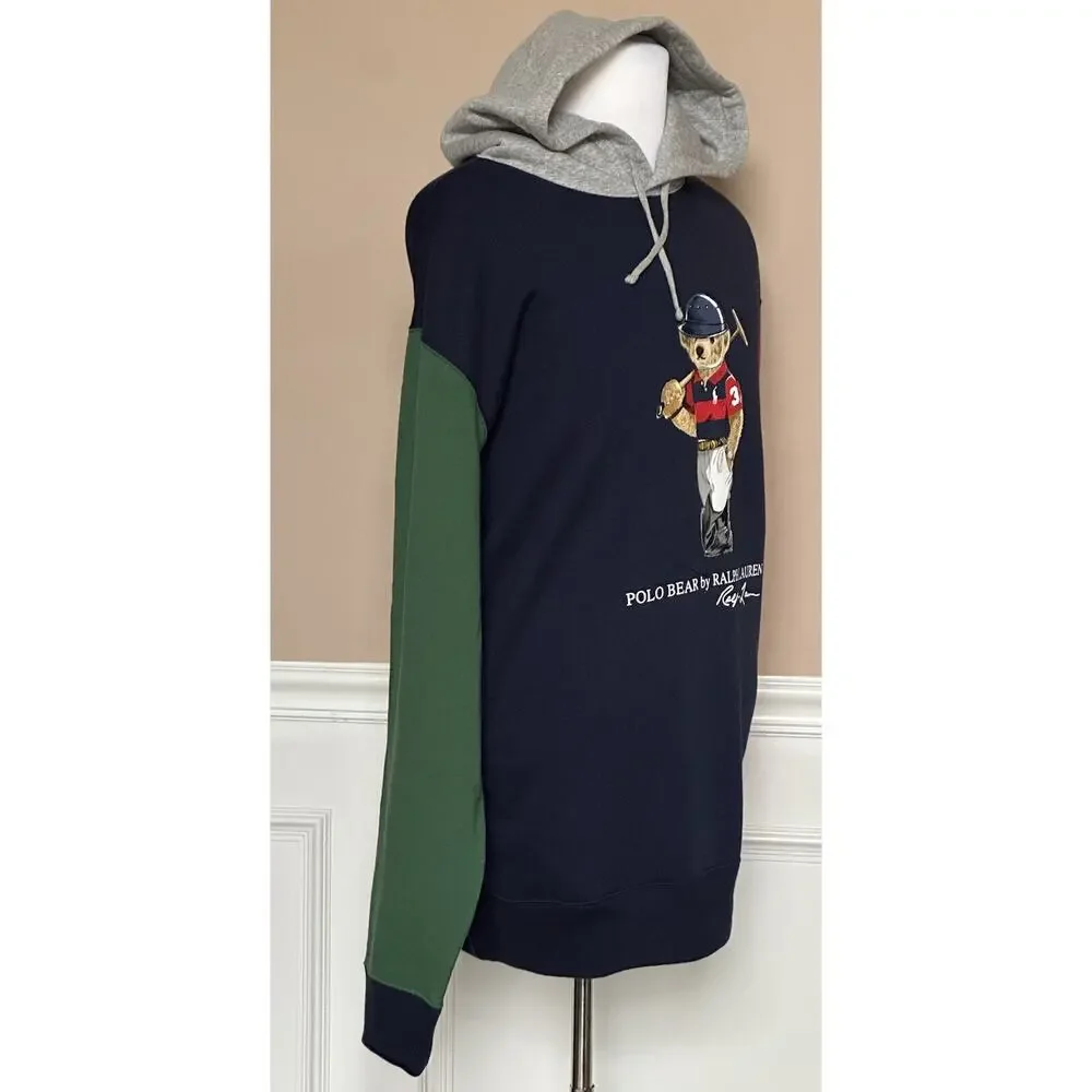 NWT $188 Polo Ralph Lauren Bear Sweatshirt with Hoodie Blue/Green/Red 2XLT/2TGL